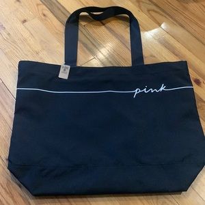 PINK Black Canvas Logo Tote Bag - NWT